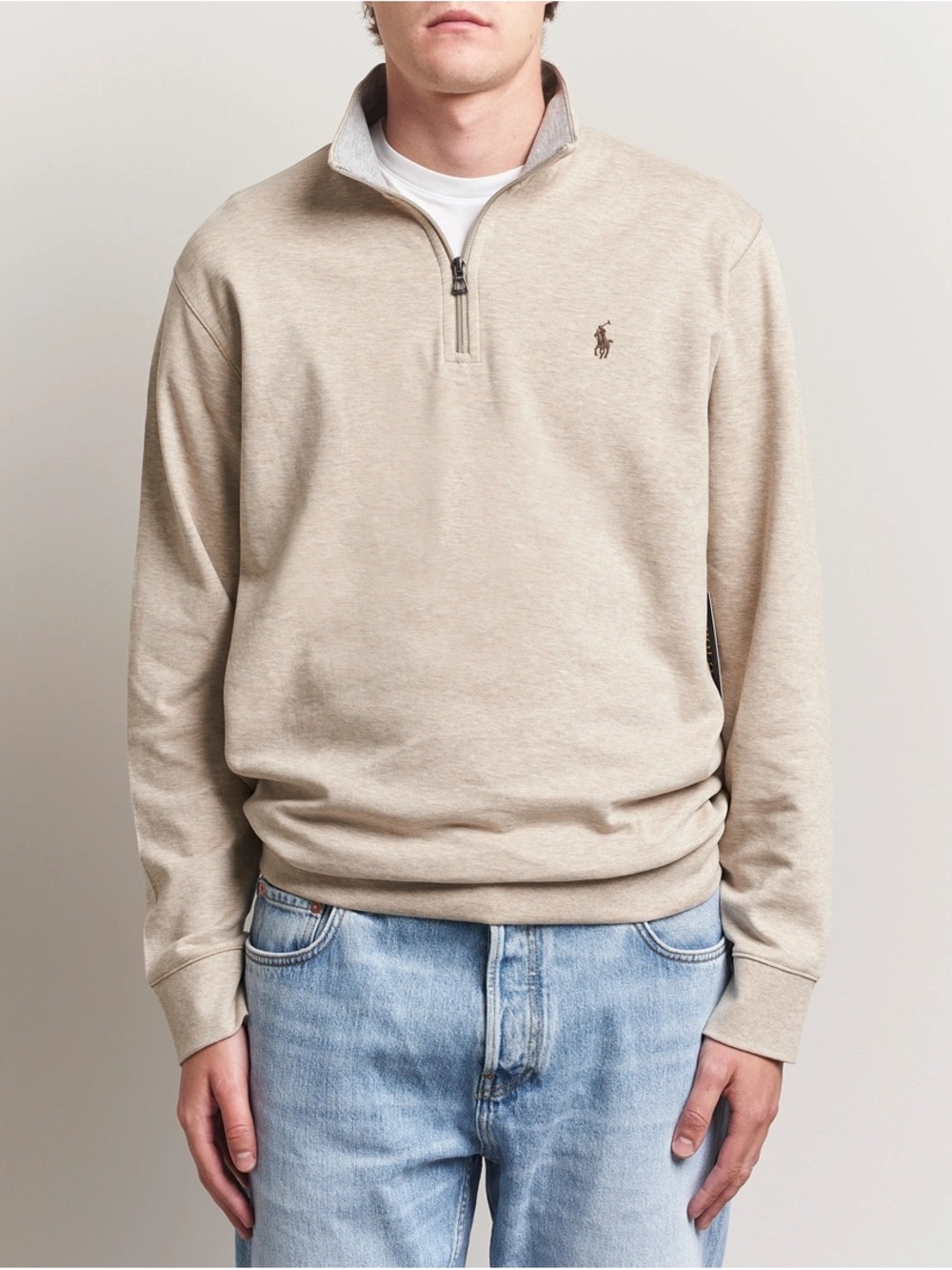 Ralph Lauren Beige Knit Quarter-Zip Sweater